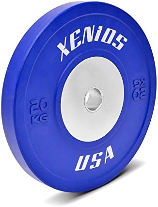 Xenios USA Competition Rubber Bumper Plate Centre Plate with Stainless Steel-Blue 20 kg PSBPCRBPL20