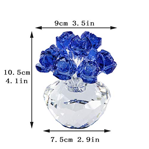 H&D Blue Crystal Blossoming Rose Bouquet Flowers Figurines Ornament