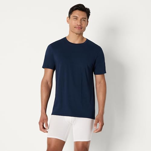 Magliette Intime a Girocollo Vestibilità Aderente Uomo, Confezione da 6, Medio Grigio Mélange/Blu Marino, L