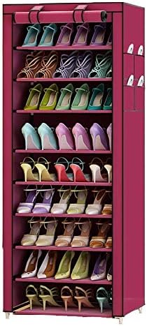 gzcz 10-Tier Dustproof Shoe Racks Organizer Space Saving Shoe Cabinet Shoe Shelf Shoe Tower Rack with Dustproof Non-Woven Fabric Cover (Red)