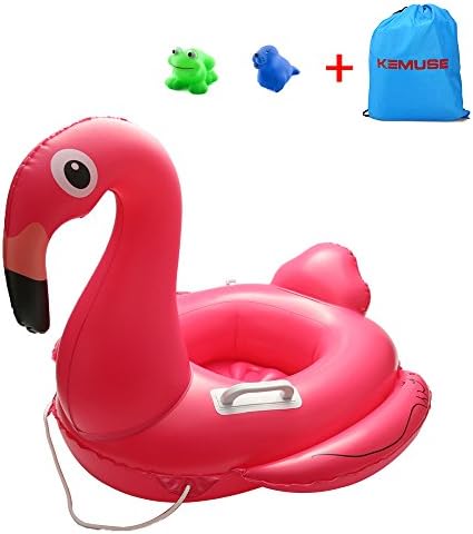 Kemuse Inflatable Flamingo Baby Pool Float Swimming Ring For Age 6-48 Months With Bath Toys &amp; Storage Bag