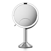 simplehuman Sensor Mirror Trio, 1X 5X 10X Magnification, Round Rechargeable Beauty Makeup Mirror, Tru-Lux&reg; Full-Spectrum Light, Dual Light Settings, Adjustable Brightness, Brushed Stainless Steel