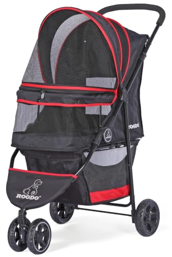 ROODO Escort 3 Wheel Pet Stroller for Small/Medium Dogs and Cats Foldable Portable Black Red
