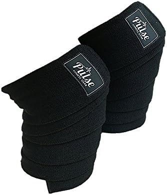 Knee Wraps by Pulse Fitness Gear for Knee Support, Powerlifting, Fitness, Knee Brace Compression, and The Best Knee Straps for Squats. Provides Excellent Compression and Elastic Support (Black)