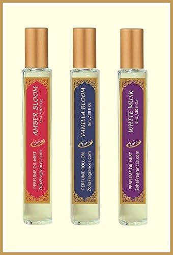 Popular Collection - Amber Bloom Oil Mist, Vanilla Musk Roll-On and White Musk Oil Mist in a box set.