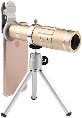 Mobile Phone Lens Clip-on Cell Phone Camera 18X Optical Telephoto Lens Kit with Tripod and Clip for iPhone Samsung Most Smartphone (Gold)