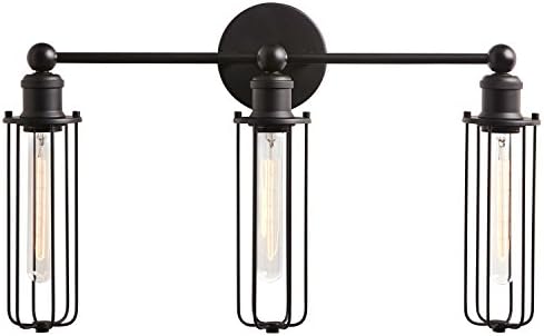 Amazon Brand – Rivet Industrial Modern 3 Light Bathroom Wall Vanity Sconce Fixture With Light Bulbs - 22 x 5.25 x 13.5 Inch, Matte Black