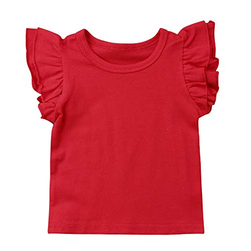 Infant Toddler Unisex Baby Boy Girl Top Basic Plain Ruffle T-Shirt Blouse Casual Clothes (4-5 Years, Red)