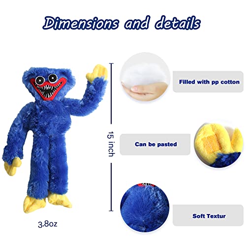 2 Pcs Poppy Playtime Huggy Wuggy Plush Toys, 15.7inches Blue Scary and Funny Plush Doll, Monster Horror Game Doll Gifts for Kids and Game Fan’s(Blue&Pink)