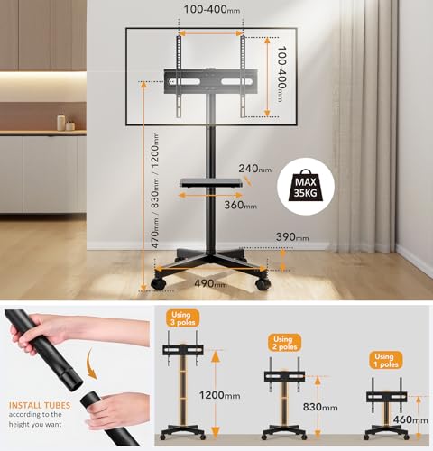 Hemudu TV Casters, Mobile TV Stand for 23-60 Inches Plasma/LCD/LED, TV Cabinet with Wheels up to 35 kg, Max VESA 400 x 400 mm
