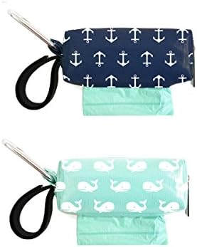 Oh Baby Bags Diaper Bag Clip-On Dispensers with Disposable Bags for Dirty Diapers and Other Messes -Set of 2 - Seafoam Whale and Navy Anchors