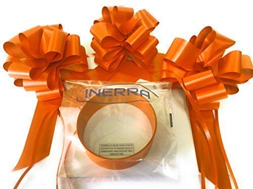 INERRA Wedding Car Decoration Kit - 3 x Large Pre-Assembled 7” Bows with 14-Loops and 7 Metres of Ribbon – With Colour Match (Orange) — image 1
