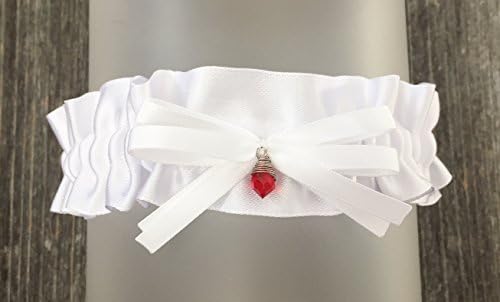 Ruby Heirloom Grooms Birthstone White Satin July Charm Embellished Wedding Bridal Keepsake Garter