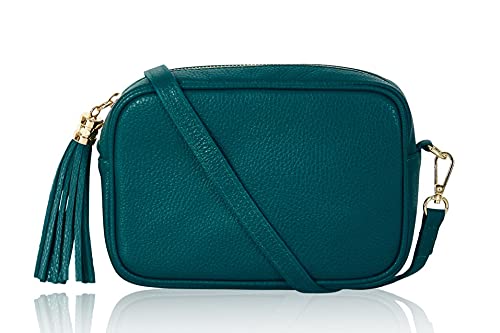 Montte Di Jinne - 100% Made in Italy - Soft Leather Leather Women's Cross Body Bag with Tassel key Ring (Dark Teal)