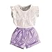 Happy Town Toddler Kids Baby Girls Outfits Clothes T-Shirt Blouse Tops and Floral Shorts Pants Suit 2PCS Set (4T, Purple)