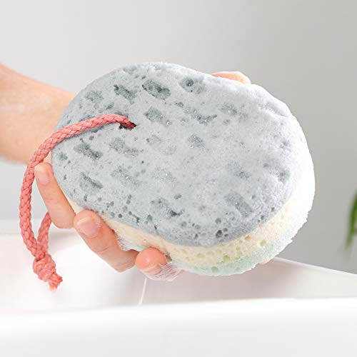 KECUCO 3 Pack Soft Bath Sponge for Women, Men, 100% All Natural Fiber Body Sponge, 3 Colors & Extra Large Size with Fine, Soft, Rich Foam (Children/Kids) - Thumbnail 3
