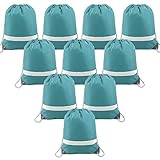 Teal-Blue-Drawstring-Backpacks-Bags-in-Bulk Reflective Gym Bag 10 Pack, Sports String Back Packs Sackpack Cinch Bags
