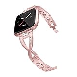 Wearlizer Metal Replacement for Fitbit Versa Bands for Women Rose Gold Silver Black Small Large X Type Design Pink Gold