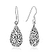 925 Sterling Silver Bali Inspired Open Filigree Puffed Teardrop 1 inch Dangle Hook Earrings