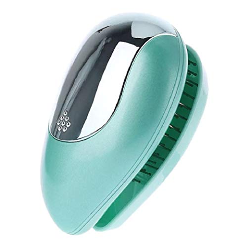 Electric Bio Ionic Hairbrush Takeout Mini Hair Brush Comb Massage Smooth Shiny Hair 7.5x10.5cm Portable (Green)