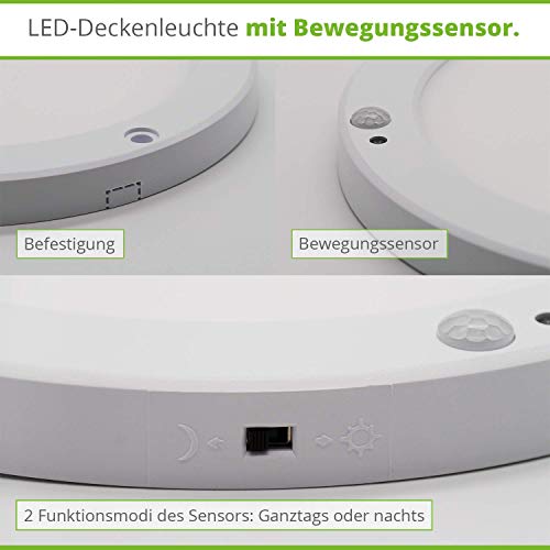 HAGEMANN LED Deckenleuchte mit Bewegungsmelder innen 18 Watt rund 1500lm IP20 – 22cm Durchmesser – 230V LED Lampe mit… – Bild 3