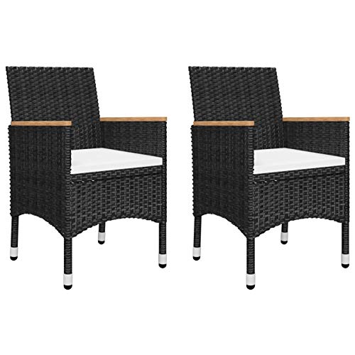 Tidyard Bistroset 3-TLG. Gartensitzgruppe mit Beistelltisch, Rattan Gartenset, Balkonset Balkonmöbel Gartengarnitur Tisch Stühle Poly Rattan Hartglas Schwarz – Bild 3