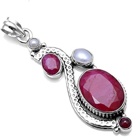 Silver Palace 925 Sterling Silver Natural Ruby,Pearl Pendants for Women and Girls