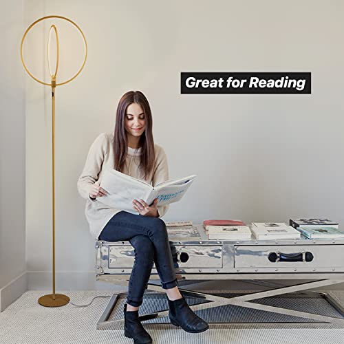 Brightech Eclipse Modern LED Torchiere Floor Lamp - Very High Brightness, Indoor Lamp - Living Room Standing Light - Alternative to Halogen - Built in Touch Dimmer - Gold/Brass