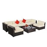 7pcs Polar Aurora Furniture Sectional PE Wicker Rattan Sofa Set Deck Couch(Brown)