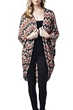 82 Days Women'S Poly Rayon Open Front High Low Kimono Style Cardigan - Print