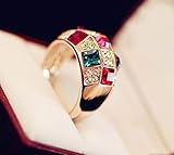 Jade Onlines Creative Golden Plated Coloured Gemstones Ring Super Flashing Multi-stone Element Ring for the Catcher.