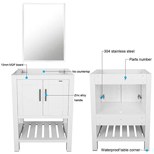 U-Eway White Bathroom Vanity Sink Mirror Rechtangle Ceramic Sink Drop In With Overflow 24"Lx20"D Eco-friendly Wood White, With Chrome Faucet And Pop Up Drain Combo - Thumbnail 3