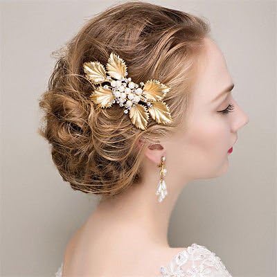 Sunshinesmile Wedding Bridal Gold Crystal Pearl Hair Accessories Headpieces Clip Tiara Pins