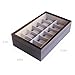 CASE ELEGANCE Solid Espresso 12 Slot Wood Watch Box Organizer with Glass Display Top