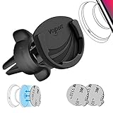 Air Vent Phone Holder for Car Socket, VOLPORT Adjustable 360° Degree Rotation Clip & Switch Lock Silicone Socket Vent Mount and 2 Pack Pops Sticky Adhesive for Grip Stand Compatible iPhone GPS Android