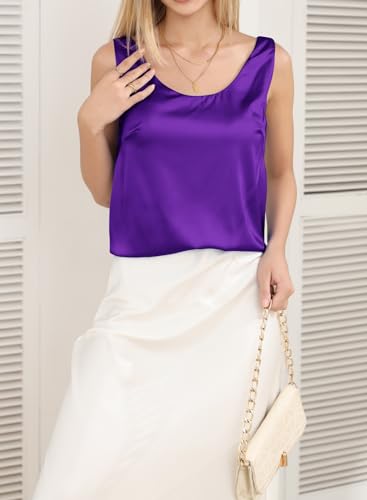 LUXVEER WOMEN SILK SATIN TANK TOPS DRESSY CASUAL SLEEVELESS CAMISOLE SUMMER CAMI BLOUSE SHIRT 2024 TRENDY PURPLE