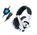 SADES SA903 Gaming Headset 7.1 Surround Sound USB PC Computer Stereo Game Headphones with Microphone LED Light(Blackwhite)