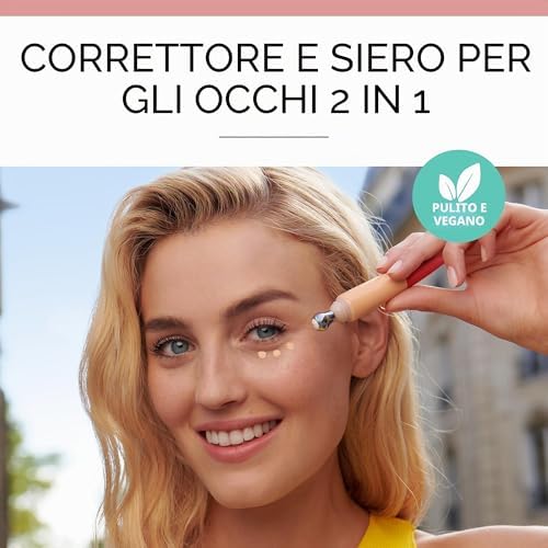 Healthy Mix 2-in-1 Correttore in siero, Leviga rughe e segni d’espressione, Rinfresca il contorno occhi, con Caffeina, Vitamine C, E e B5, Vegano, Applicatore rinfrescante, Ivory, 11 ml