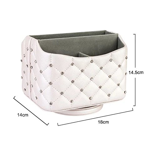 UnionBasic PU Leather 360 Degrees Rotatable Remote Control/Controller Organizer, Spinning TV Guide/Mail/Media Desktop Organizer Caddy Holder (White w/Pearl)