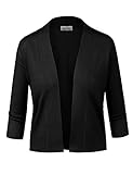BIADANI Women Classic 3/4 Sleeve Crop Cardigan Black Large