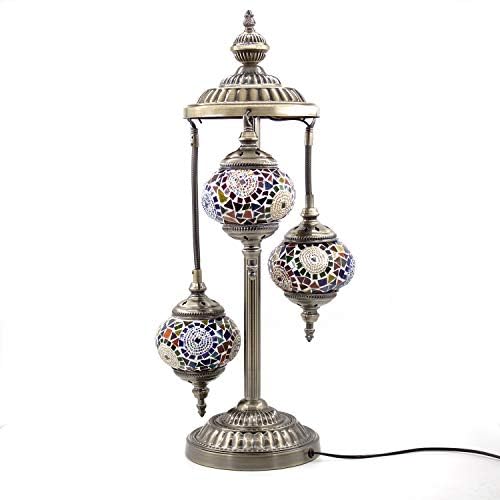 Kindgoo Turkish Mosaic Floor Lamp 3 Globe Handcrafted Multicolored Glass Lamp Decorative for Living Room Led Bulbs Included (Multi-Colored)