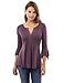 PattyBoutik Women Henley Lace Inset 3/4 Bell Sleeve Blouse (Dark Purple Small)