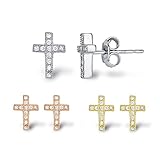 SPOIL CUPID 925 Sterling Silver CZ Diamond Religious Classic Mini Crucifix Cross Stud Earrings
