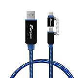 Foxnovo Updated LED Lightning Cable 2-in-1 Flowing EL Light USB Charging Cable 3.3ft/1M Apple MFi Certified for iPhone and Android Phones Tablets - Black