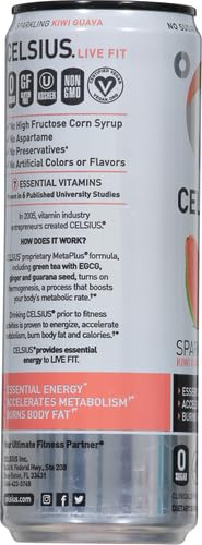 CELSIUS SPARKLING KIWI GUAVA, FUNCTIONAL ESSENTIAL ENERGY DRINK, 12 FL OZ