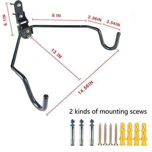 Saurka Foldable Bike Wall Mount, Bike Rack Wall, Bicycle Horizontal Mounting Hanger for Indoor Storage - Hook Angle Adjustable