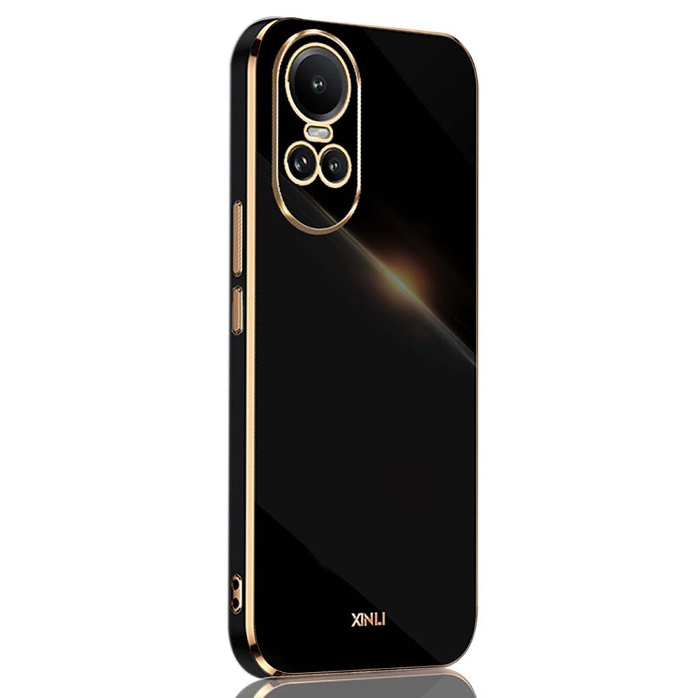 SEAHAI Case for OPPO Reno 10 5G / OPPO Reno 10 Pro 5G, Ultra Thin Premium TPU Bumper Shockproof Soft Cover Electroplating Phnom Penh Design Silicone Skin Slim Case, Black