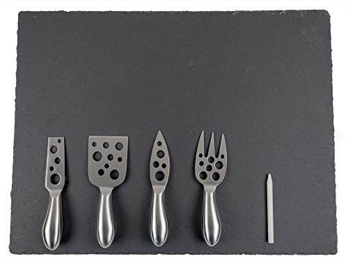 Slate Cheese Board and Knife Set - for cheese, meat, and appetizer dishes. 12 x 15 inches. Comes with 4 piece serving set.