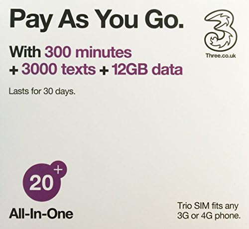 U.S.A. with 17 countries - Three SIM Card with £20 Credit