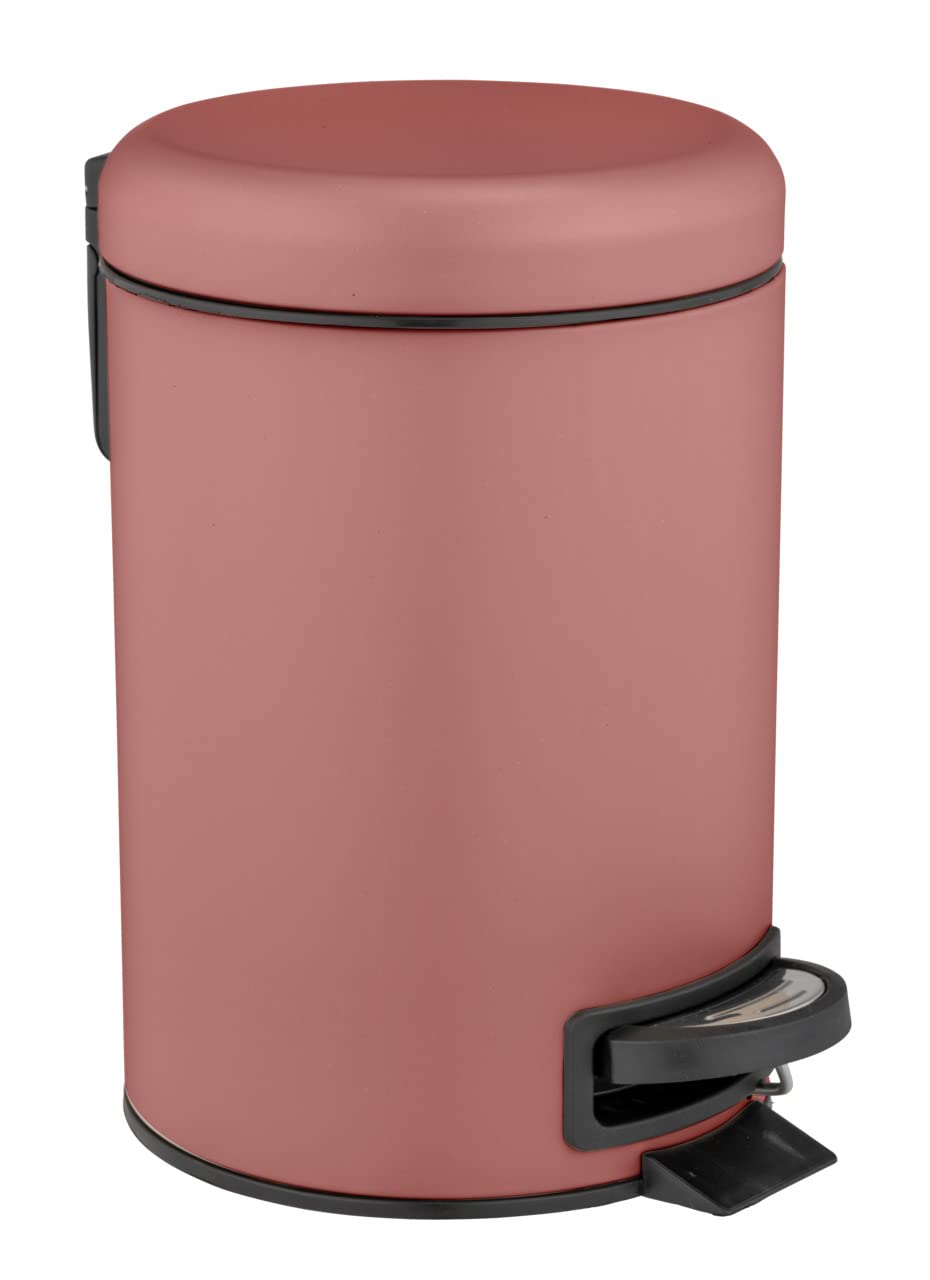 WENKO Leman pedal bin, 3 liters, with removable insert, made of painted steel, 17 x 25 x 22.5 cm, antique pink